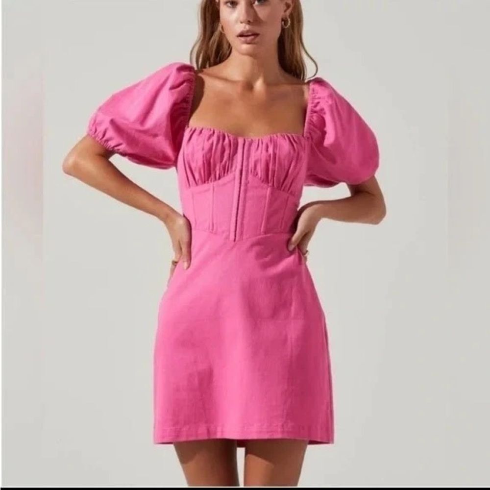 NWT ASTR The Label Pink Corset MIDI Dress Women M Barbiecore Smocked Back